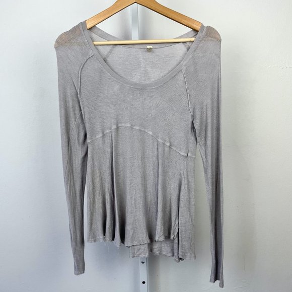 Free People Tops - Intimately Free People Scoop Neck Long Sleeve Top Sheer Stretch Gray Size M